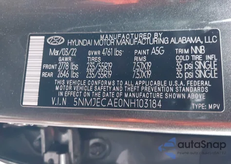 2022 Hyundai Tucson Limited z USA, uszkodzony, nr VIN 5NMJECAE0NH103184